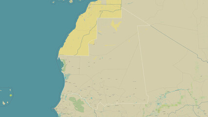 Mauritania outlined. OSM Topographic Humanitarian style map