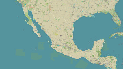 Mexico outlined. OSM Topographic Humanitarian style map