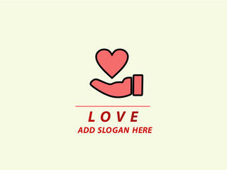 Heart logo and icons on isolated background