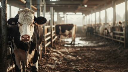 Cows in a farm. Selective focus. Toned. - obrazy, fototapety, plakaty