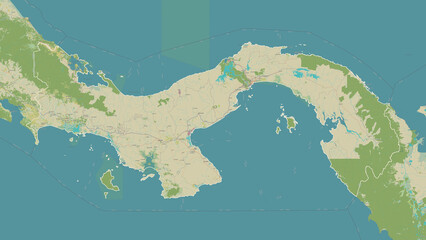 Panama outlined. OSM Topographic Humanitarian style map