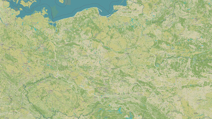 Poland outlined. OSM Topographic Humanitarian style map