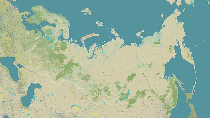 Russia outlined. OSM Topographic Humanitarian style map