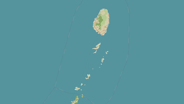 Saint Vincent and the Grenadines outlined. OSM Topographic Humanitarian style map