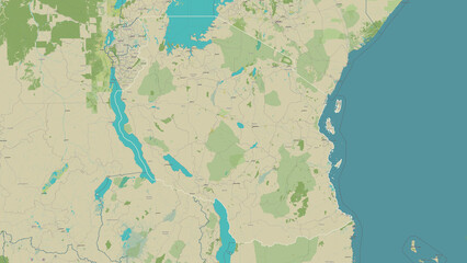 Tanzania outlined. OSM Topographic Humanitarian style map