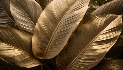 close up of textured tropical leaf background, abstract golden leaves