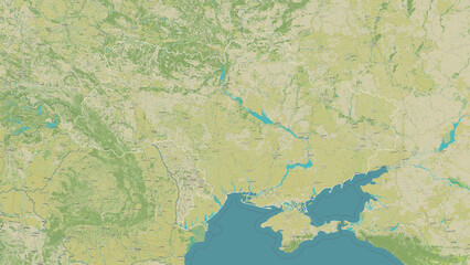 Ukraine between 2014 and 2022 outlined. OSM Topographic Humanitarian style map