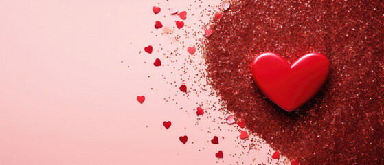Valentine's day background with red heart and confetti.