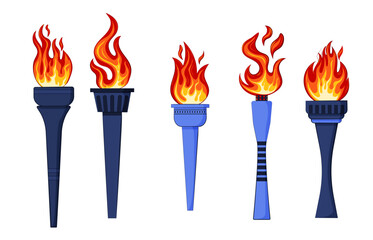 Set of torches. Fire. Flame. Victory. Sport. Set of torches on a white background. Vector illustration