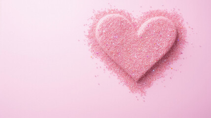 Pink glitter heart on a pink background. Valentine's day concept.