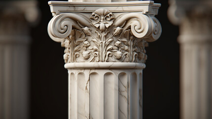 Greek architectural Pillar. Marble stone column, Ancient Greek style building architectural detail