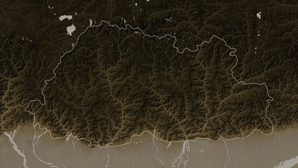 Bhutan outlined. Sepia elevation map © zelwanka