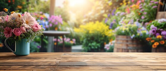 Quaint Cafe Terrace with Floral Arrangements for Mother's Day

