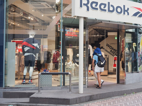 TOKYO, JAPAN - August 30, 2023: Front of a Reebok store in Tokyo's Shibuya area.