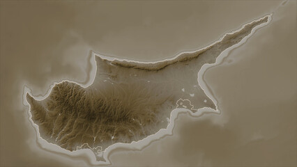 Cyprus outlined. Sepia elevation map