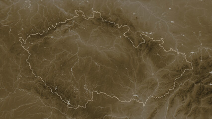Czechia outlined. Sepia elevation map © zelwanka