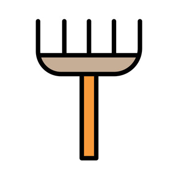 garden fork icon, brown, orange, black outline clip art preview