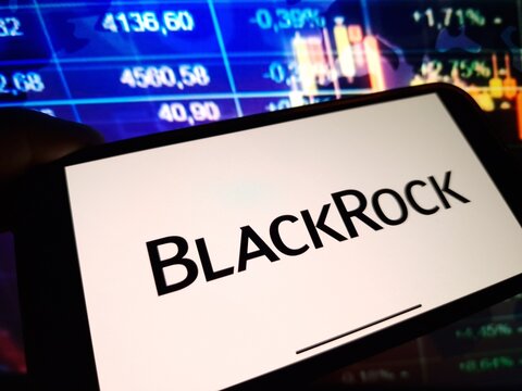Konskie, Poland - January 07, 2024: BlackRock company logo displayed on mobile phone screen