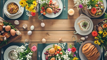 Family Gathering with Easter Feast for Theme Background

