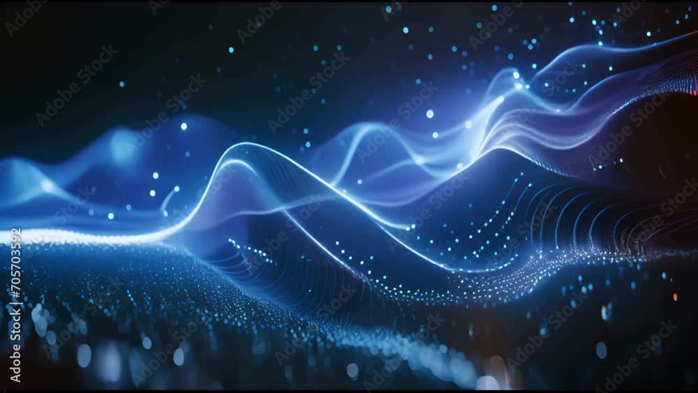 Aufkleber Abstract wave moving dots flow particles, hi-tech and big data background
