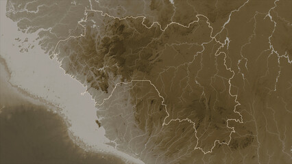 Guinea outlined. Sepia elevation map