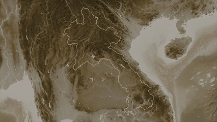 Laos outlined. Sepia elevation map © zelwanka