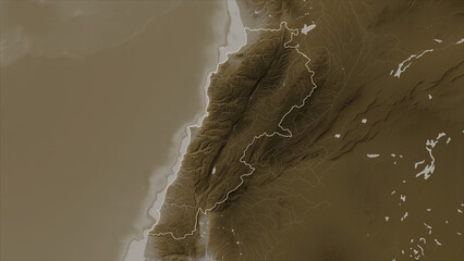 Lebanon outlined. Sepia elevation map © zelwanka