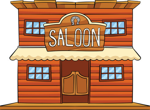 Cowboy Saloon Cartoon Colored Clipart Illustration