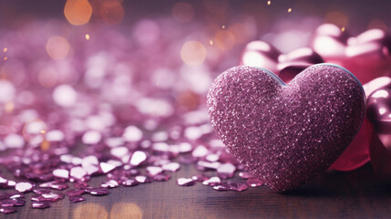 Obraz premium Valentine's day background with hearts on bokeh background.