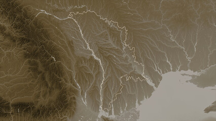 Moldova outlined. Sepia elevation map
