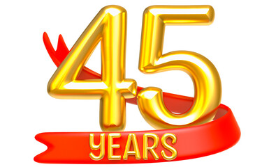 Happy Anniversary Number 45 Years Gold 3D Render
