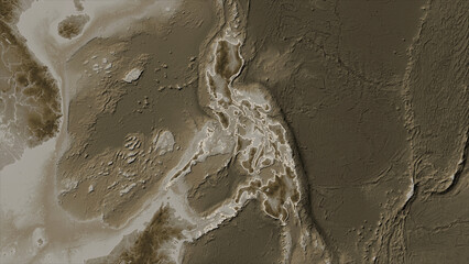 Philippines outlined. Sepia elevation map