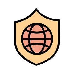 Protection Shield Globe Filled Outline Icon