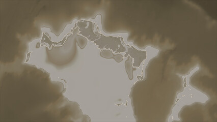 Turks and Caicos Islands outlined. Sepia elevation map