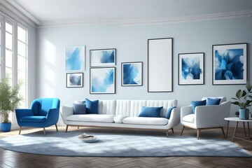 Fototapeta na wymiar modern living room with blue sofa