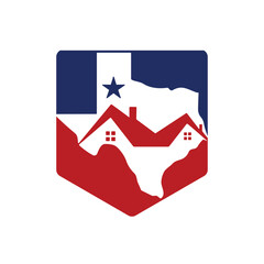 Texas real estate vector logo design. Texas map with home icon logo.