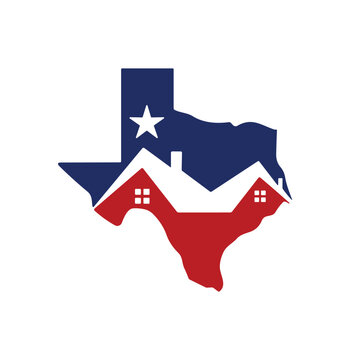Texas real estate vector logo design. Texas map with home icon logo.