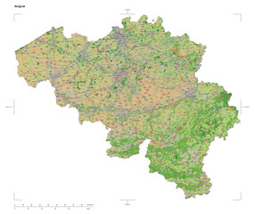 Belgium shape isolated on white. OSM Topographic French style map