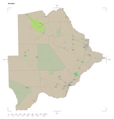 Botswana shape isolated on white. OSM Topographic French style map