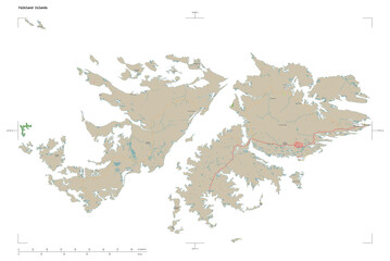 Falkland Islands shape isolated on white. OSM Topographic French style map