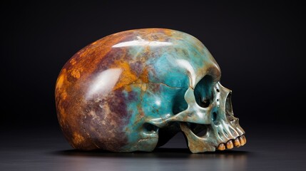Modern art comes to life with a striking sculpture of a human skull, a unique piece that adds a contemporary touch to interior decor