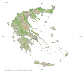 Greece shape isolated on white. OSM Topographic French style map