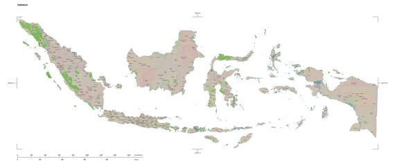 Indonesia shape isolated on white. OSM Topographic French style map