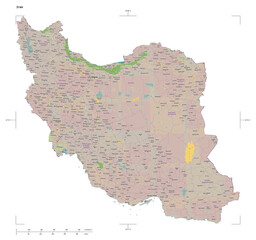 Iran shape isolated on white. OSM Topographic French style map