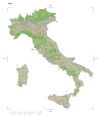 Italy shape isolated on white. OSM Topographic French style map
