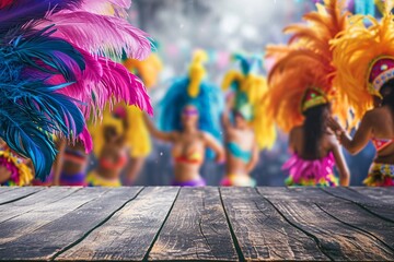 Samba Dancers in Costume for Brazilian Carnival with Table Top  