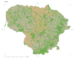 Lithuania shape isolated on white. OSM Topographic French style map