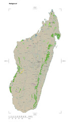 Madagascar shape isolated on white. OSM Topographic French style map