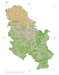 Serbia shape isolated on white. OSM Topographic French style map