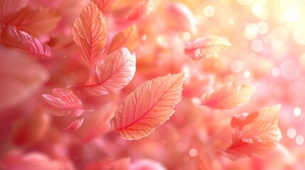 Abstract background with leaves structure in pink and peach colors